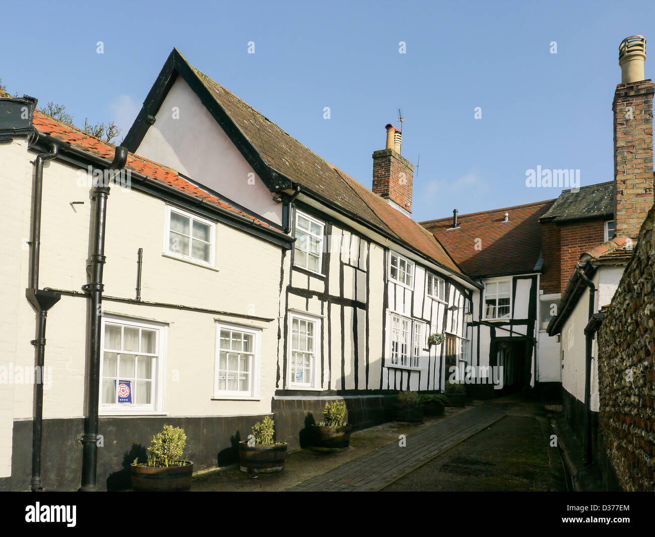 Tudor style mews in the market town of Framlingham, Suffolk, UK Stock Photo