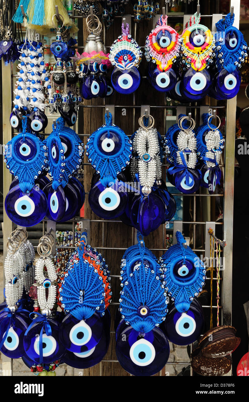 Glass beads for sale as protection against the Evil Eye Uchisar Cappadocia Turkey Stock Photo