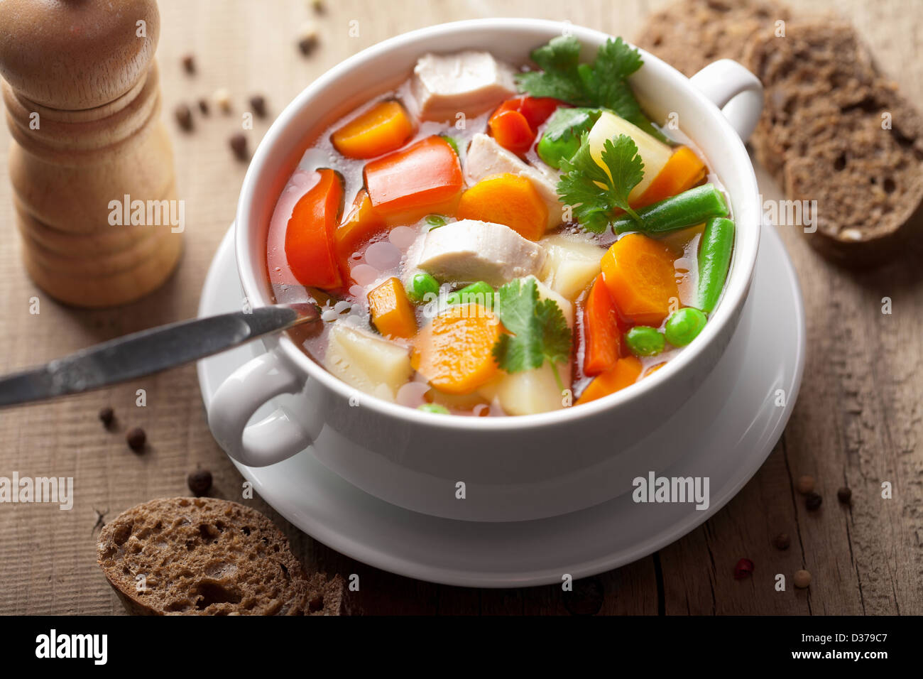 chicken soup with vegetables Stock Photo - Alamy