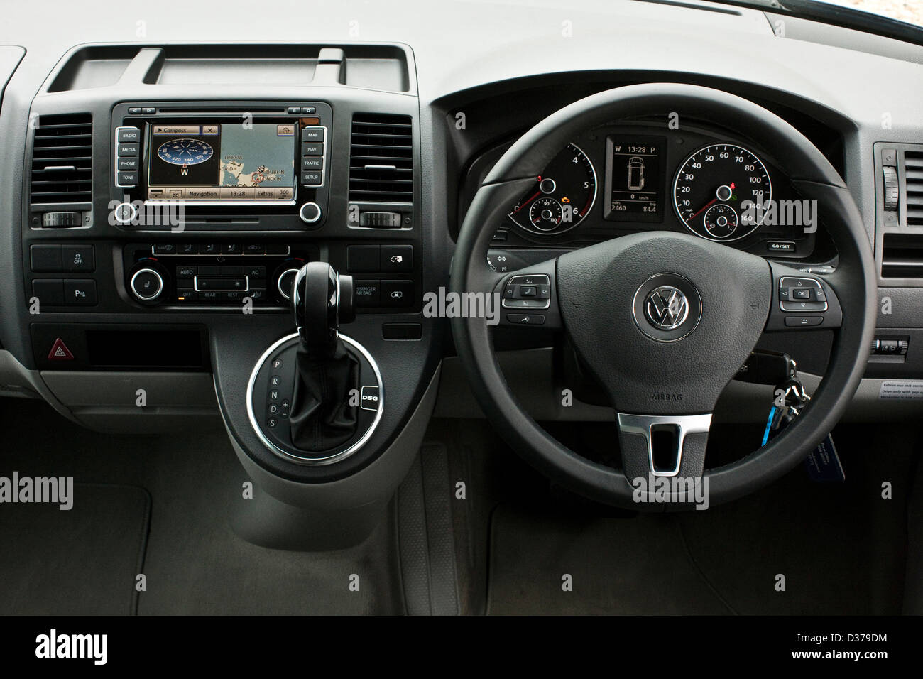 Drivers seat and steering wheel in the VW California campervan, Southampton, UK, 07 05 2010 Stock Photo