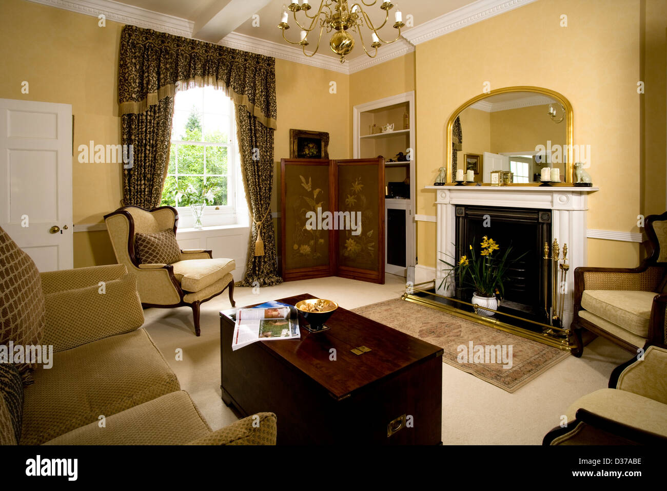 A traditionally furnished sitting room. Stock Photo