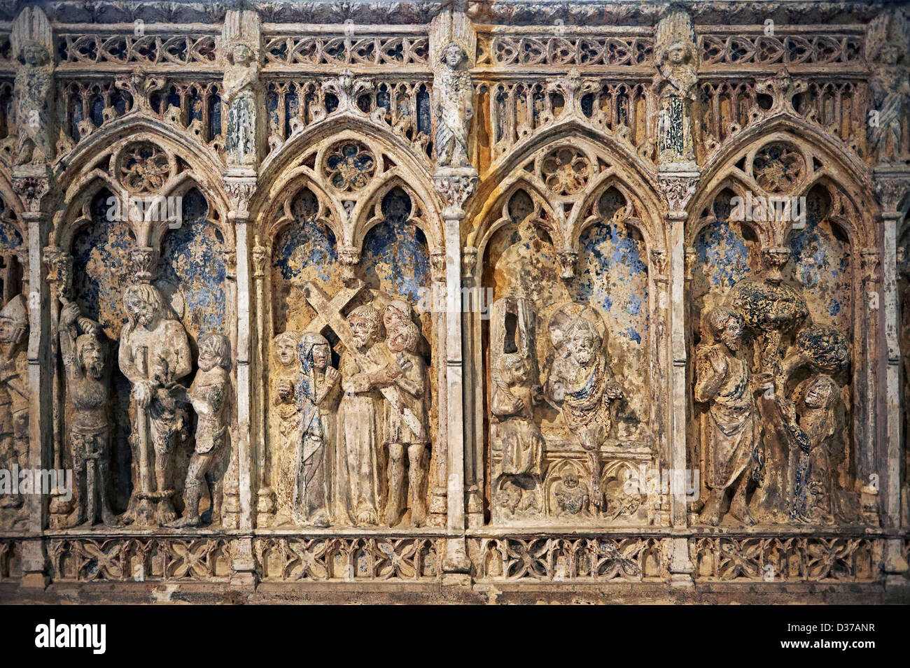 Medieval Gothic panel showing Christ and the Cross from The Cathedral Basilica of Saint Denis ( Basilique Saint-Denis ) Paris, Stock Photo