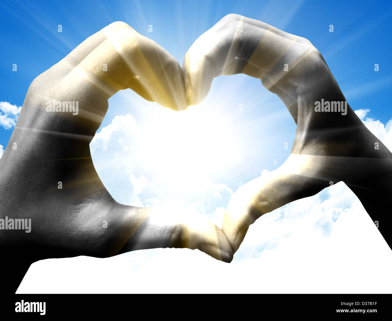love shape hand silhouette in sky Stock Photo - Alamy