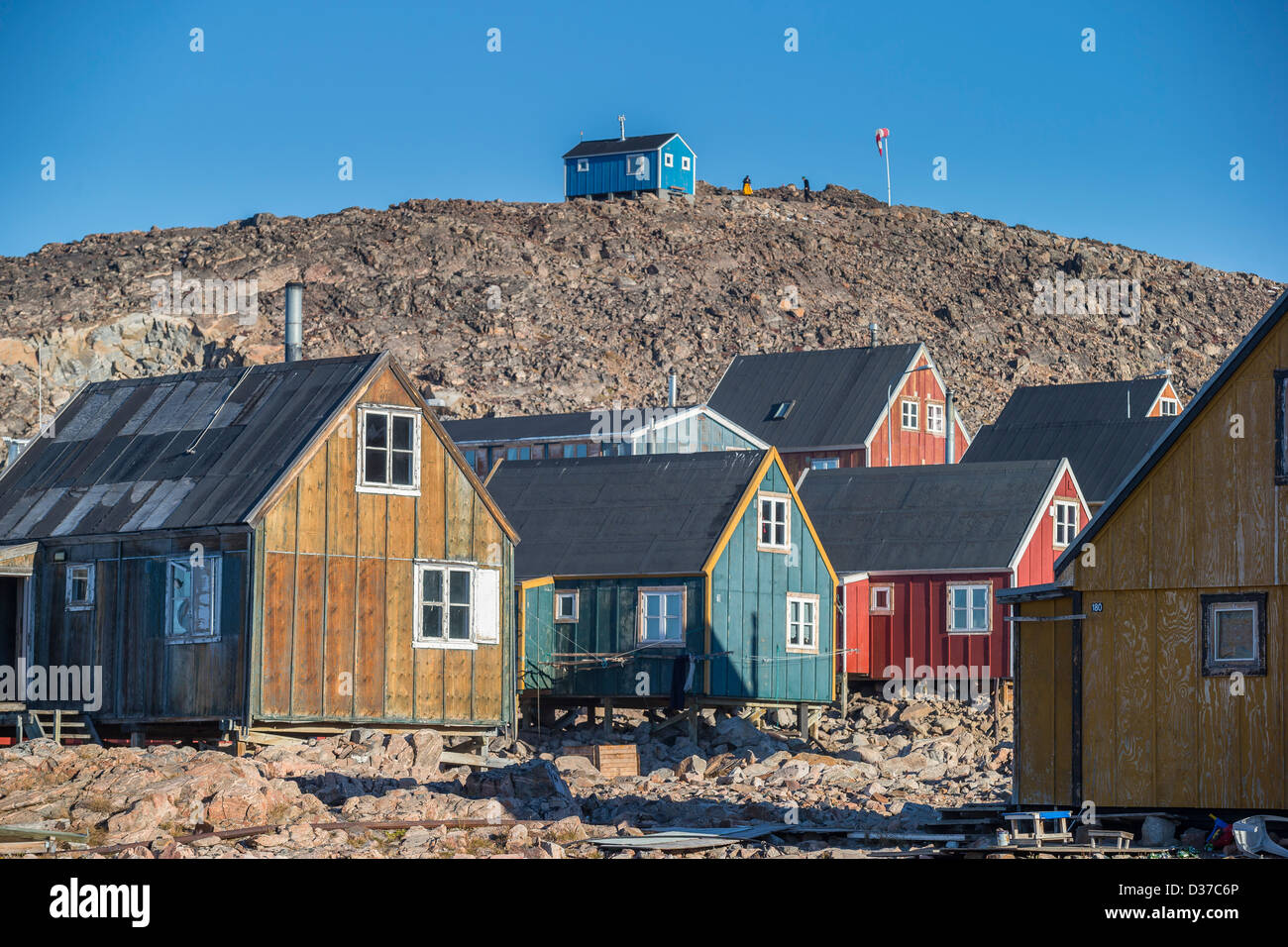 Village of Ittoqqortoormiit, Greenland Homes,  Ittoqqortoormiit, Scoresbysund, Sermersooq Municipality, Greenland Stock Photo