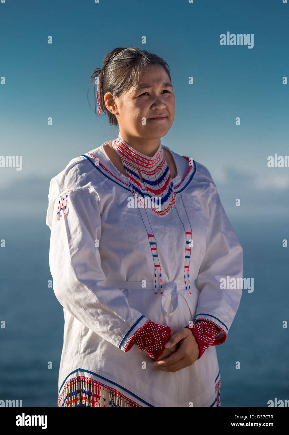 Inuit woman, Ittoqqortoormiit (Scoresbysund) Greenland Stock Photo