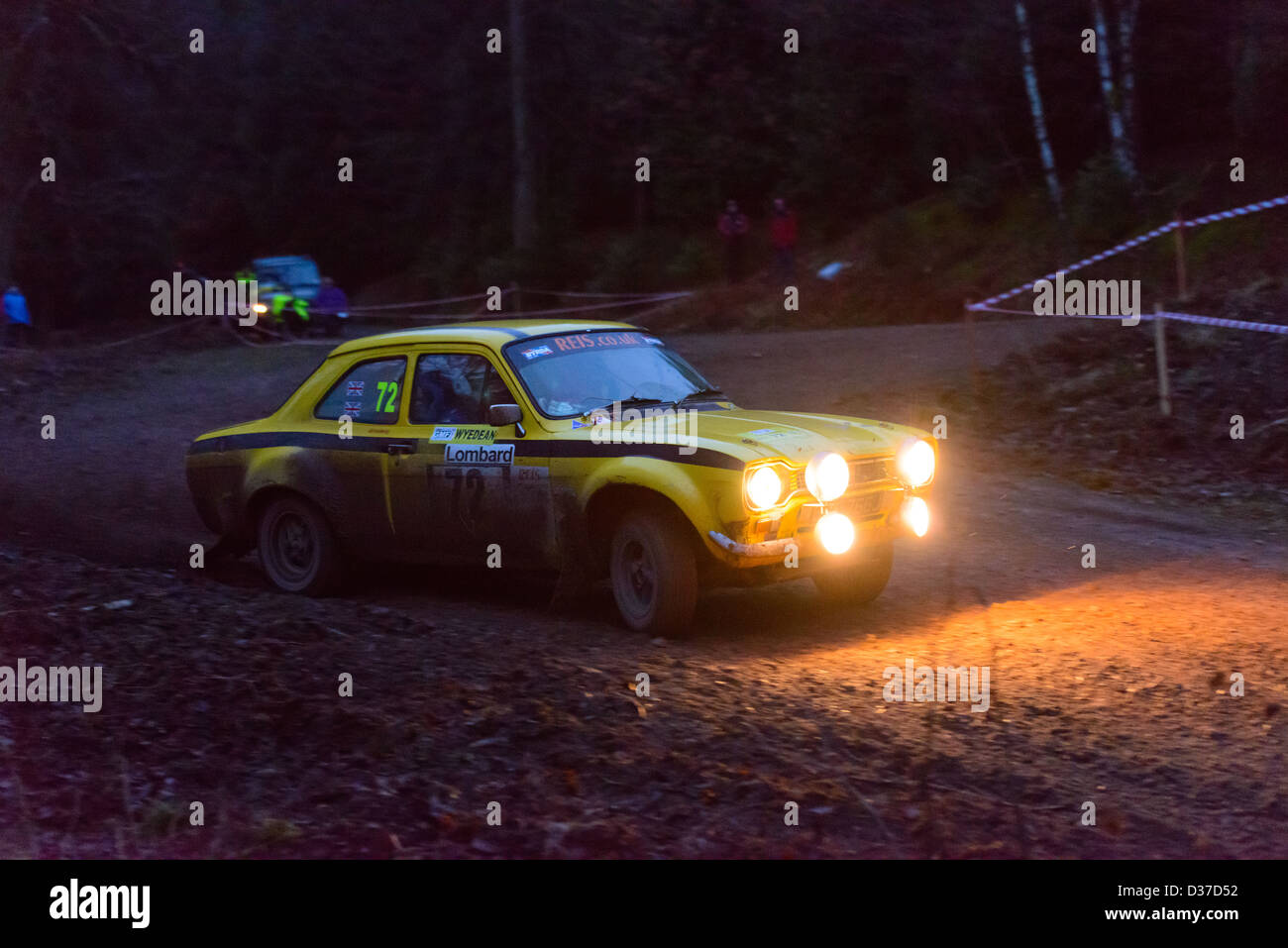 A rally car taking part in the Wyedean forest rally in Wales Stock ...