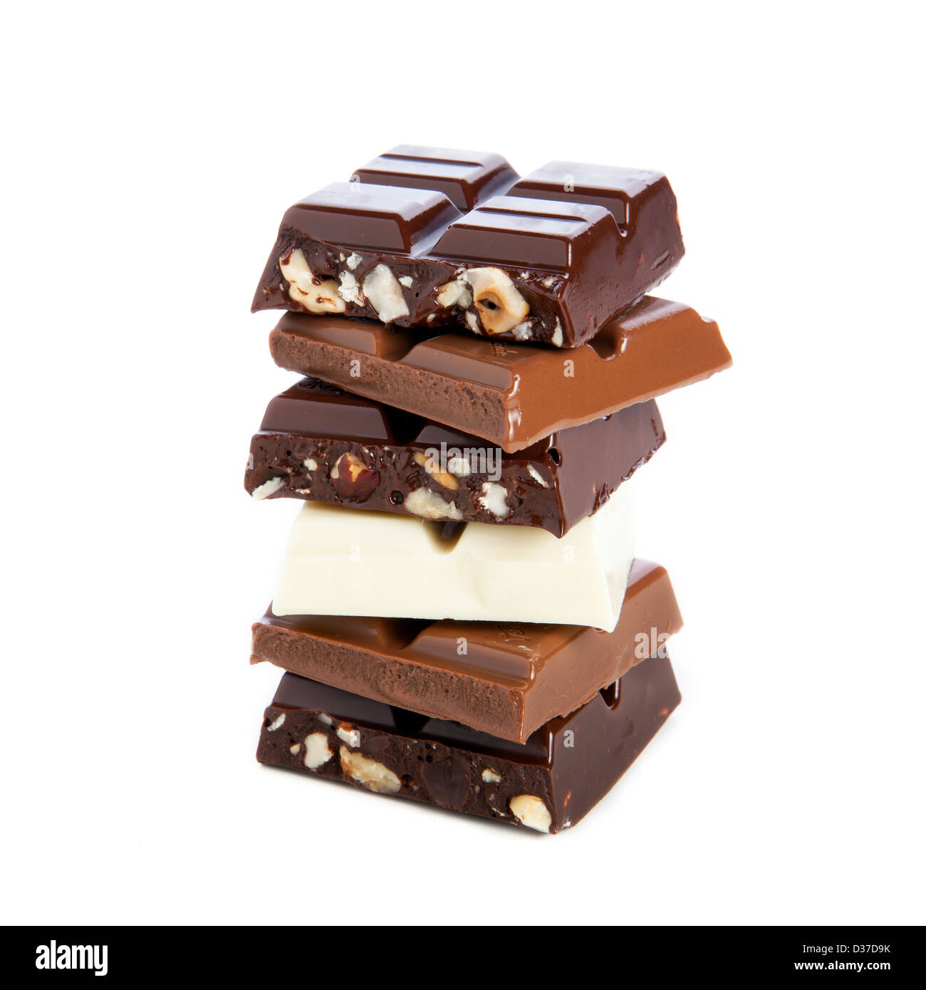 Pile of chocolate bars isolated on a white background Stock Photo