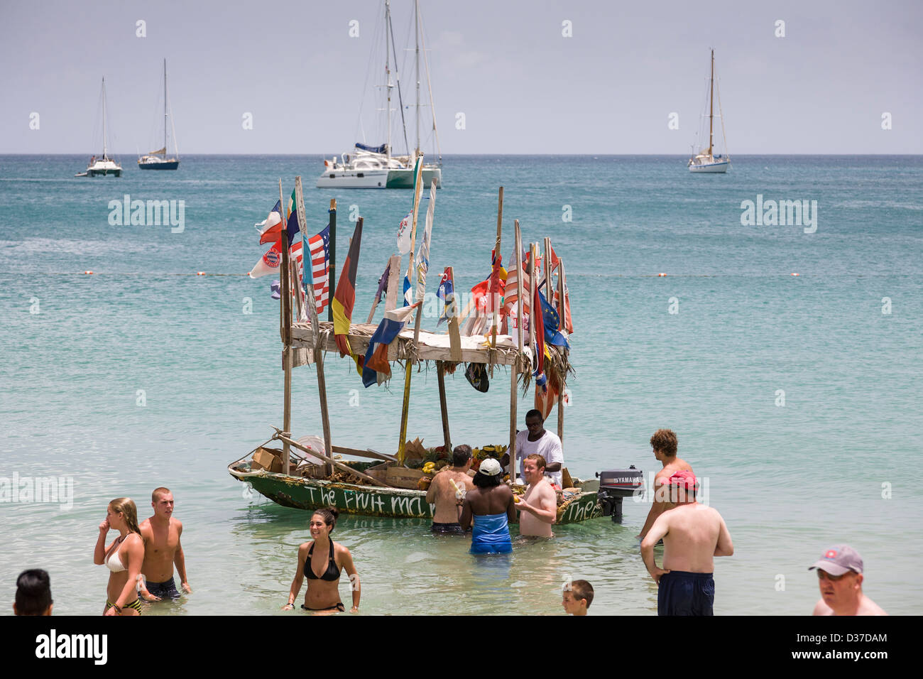 Fruit being sold from a boat on the beach in St Lucia, West Indies Stock Photo Alamy