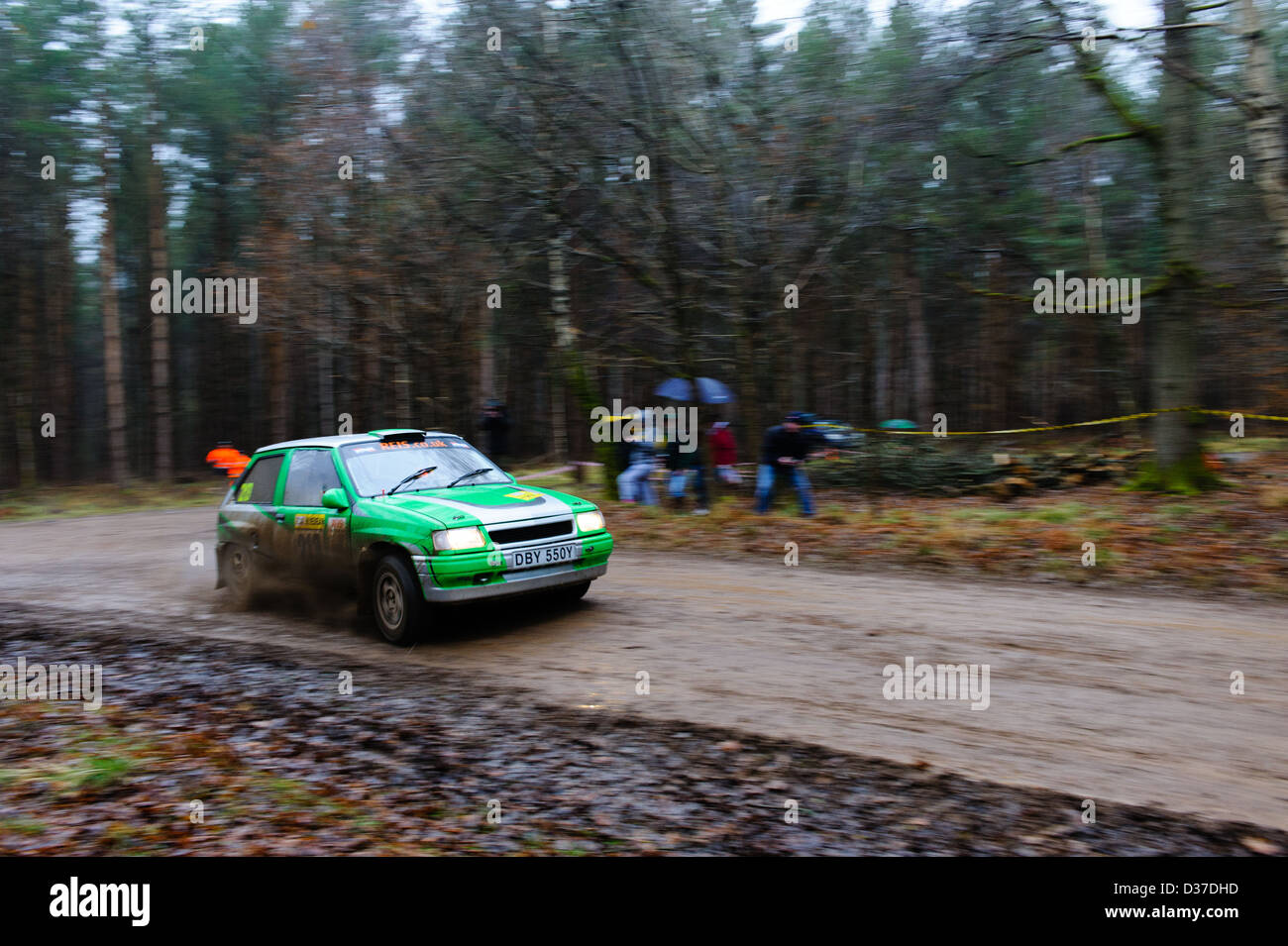 A rally car taking part in the Wyedean forest rally in Wales Stock ...