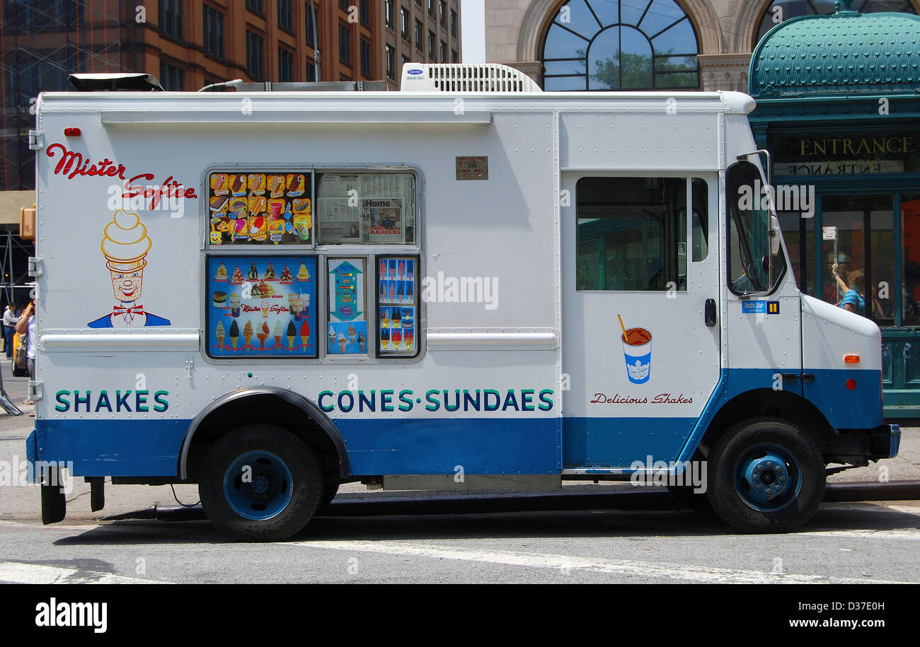 A Mister Softee truck parked in the Greenwich Village section of New York City Stock Photo