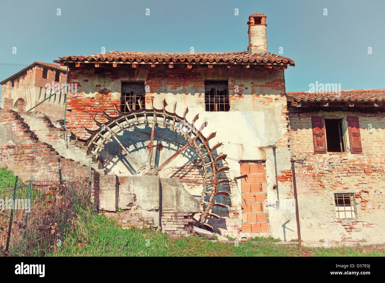 detail of water mill in soncino Stock Photo