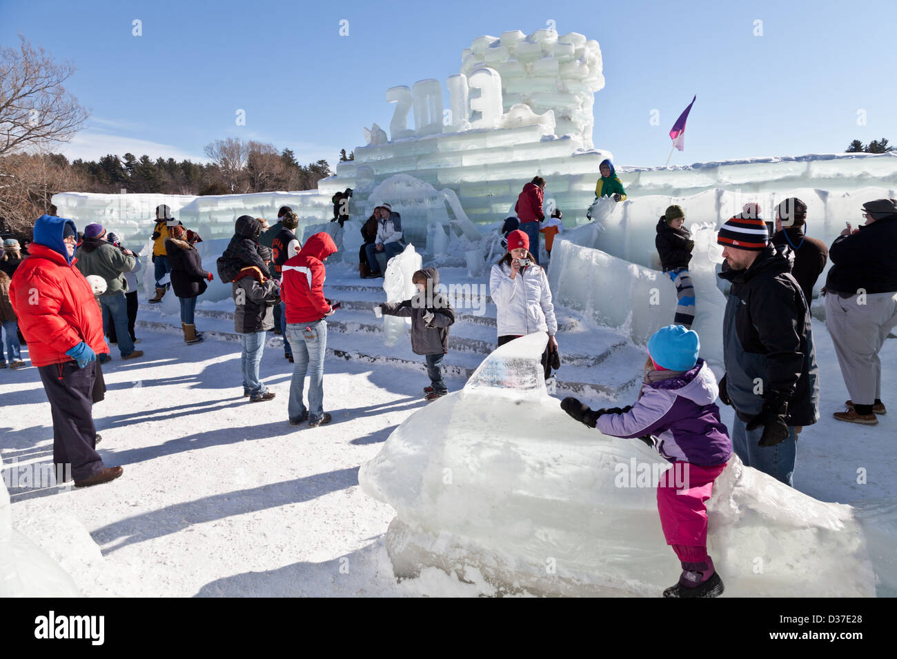 Children And Families Explore The Ice Palace At Saranac Lake Winter Stock Photo Alamy