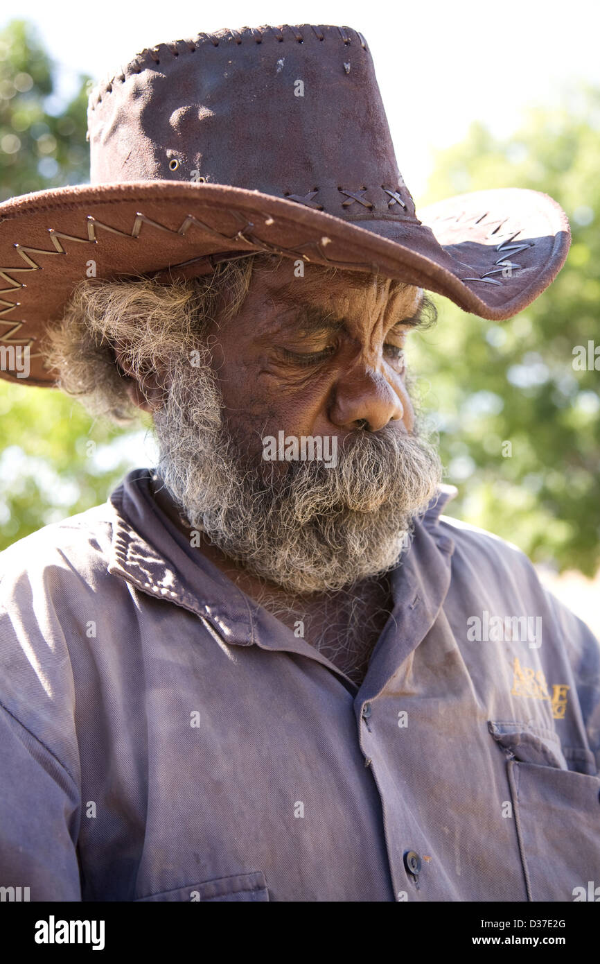 This Aborigine gent spent most of his life as a stockman on a remote East Kimberely cattle station, Wyndham, Western Australia Stock Photo