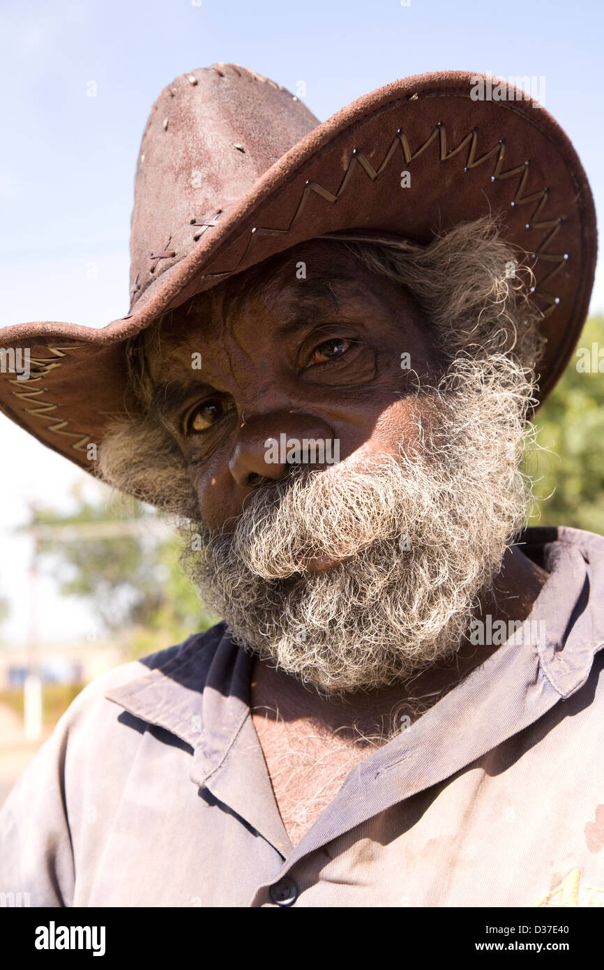 This Aborigine gent spent most of his life as a stockman on a remote East Kimberely cattle station, Wyndham, Western Australia Stock Photo