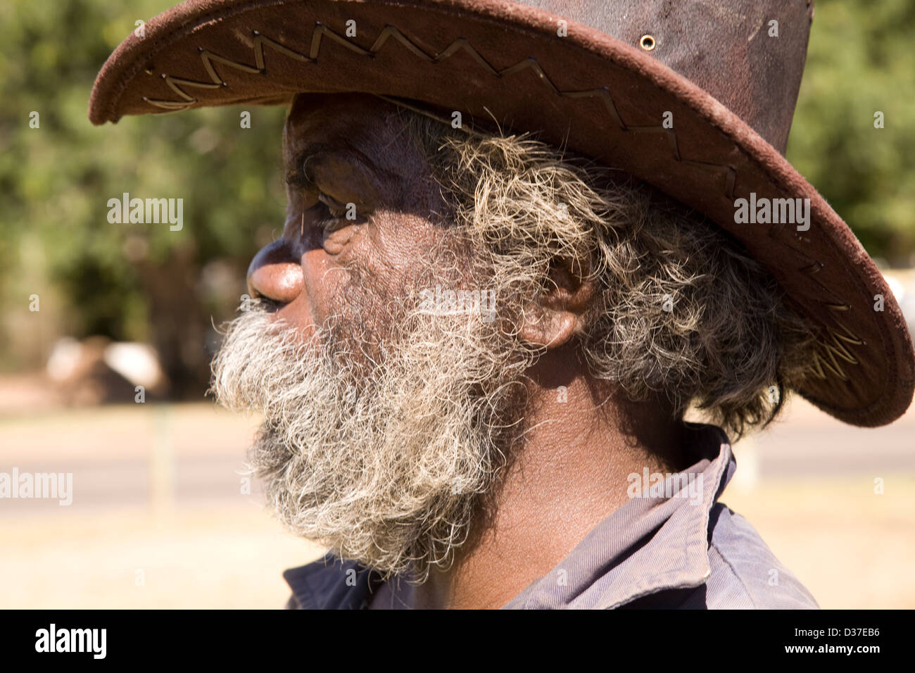 This Aborigine gent spent most of his life as a stockman on a remote East Kimberely cattle station, Wyndham, Western Australia Stock Photo