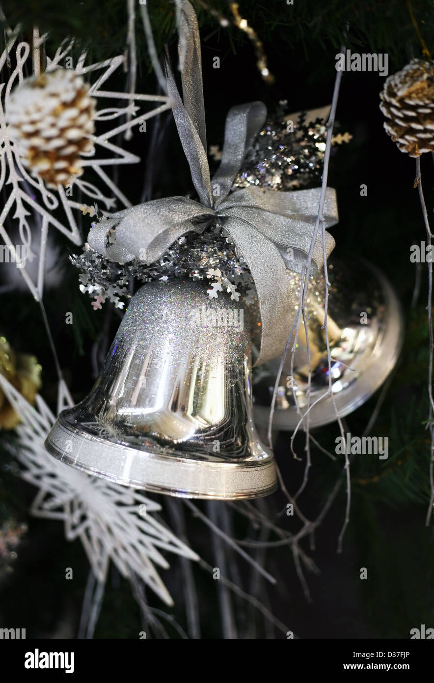 Christmas handbells on a dark background Stock Photo Alamy