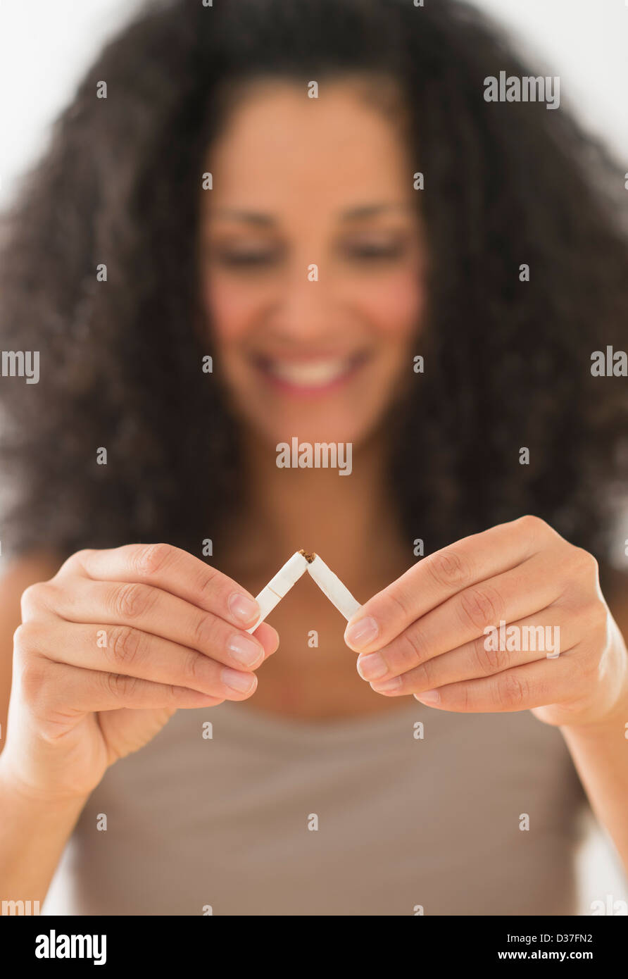 USA, New Jersey, Jersey City, Woman quitting smoking Stock Photo Alamy