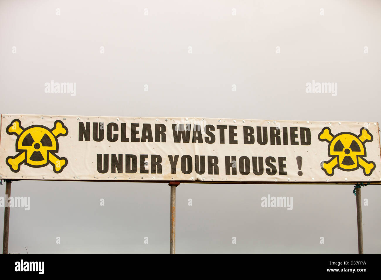 A banner protesting against a proposal to build a massive nuclear dump ...