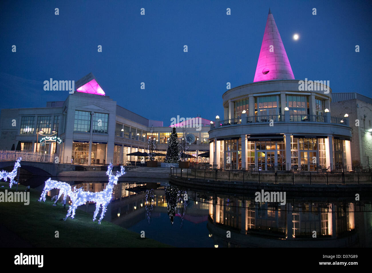 Night view of the Bluewater Shopping Centre, Kent UK Stock Photo