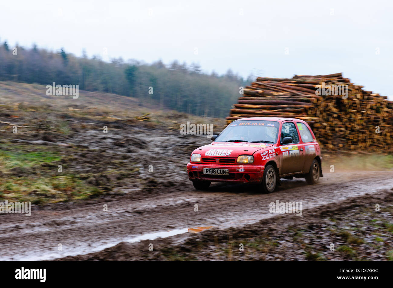 A rally car taking part in the Wyedean forest rally in Wales Stock ...