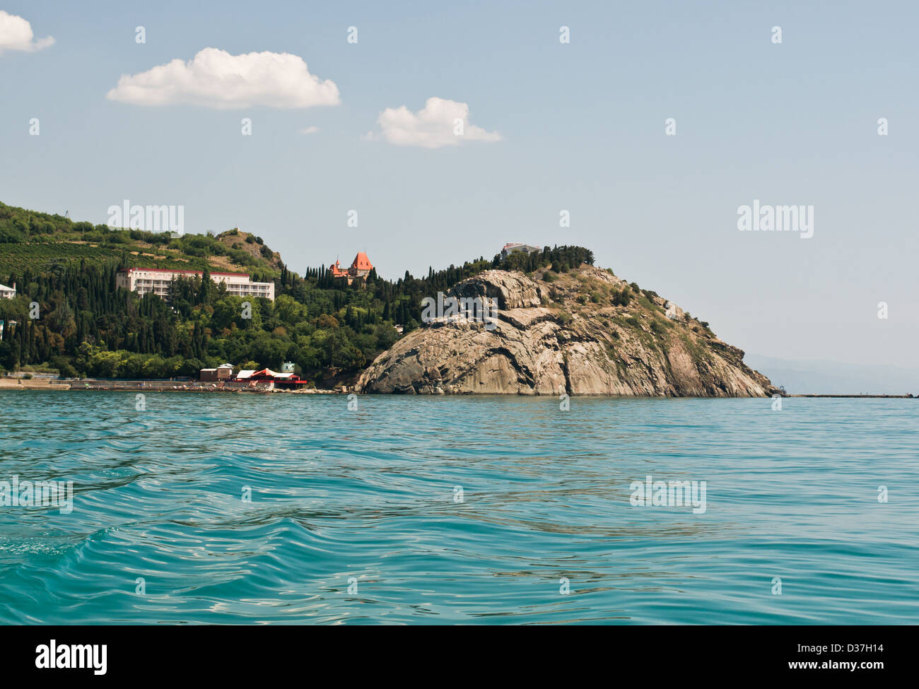 Horizon Over Water, Summer, Cliff, Beach, Mountain, Forest, Black Sea, Sea, Tourist Resort, Passenger Craft, Recreational Stock Photo