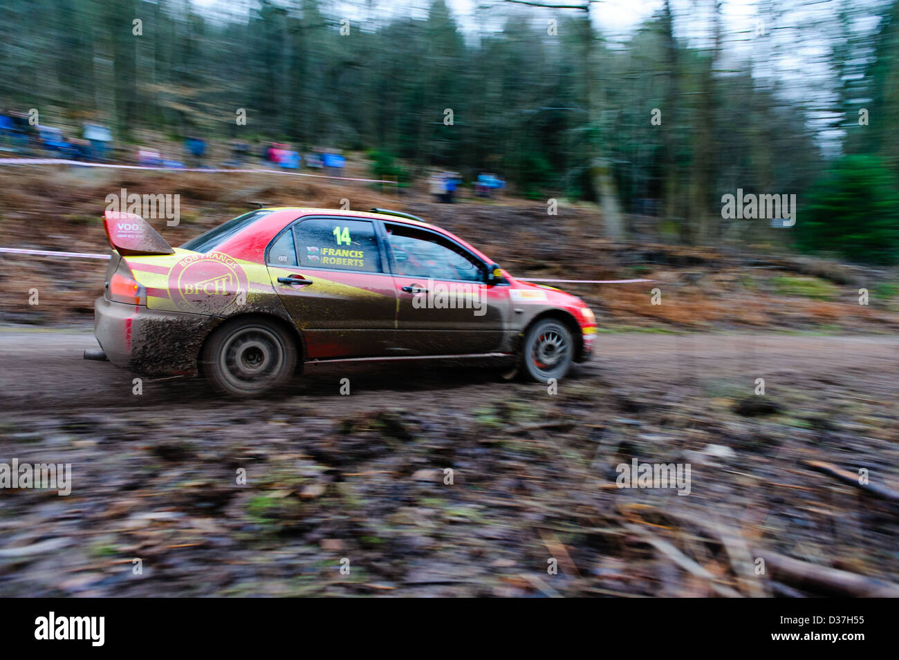 A rally car taking part in the Wyedean forest rally in Wales Stock ...