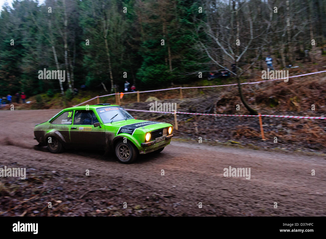 A rally car taking part in the Wyedean forest rally in Wales Stock ...