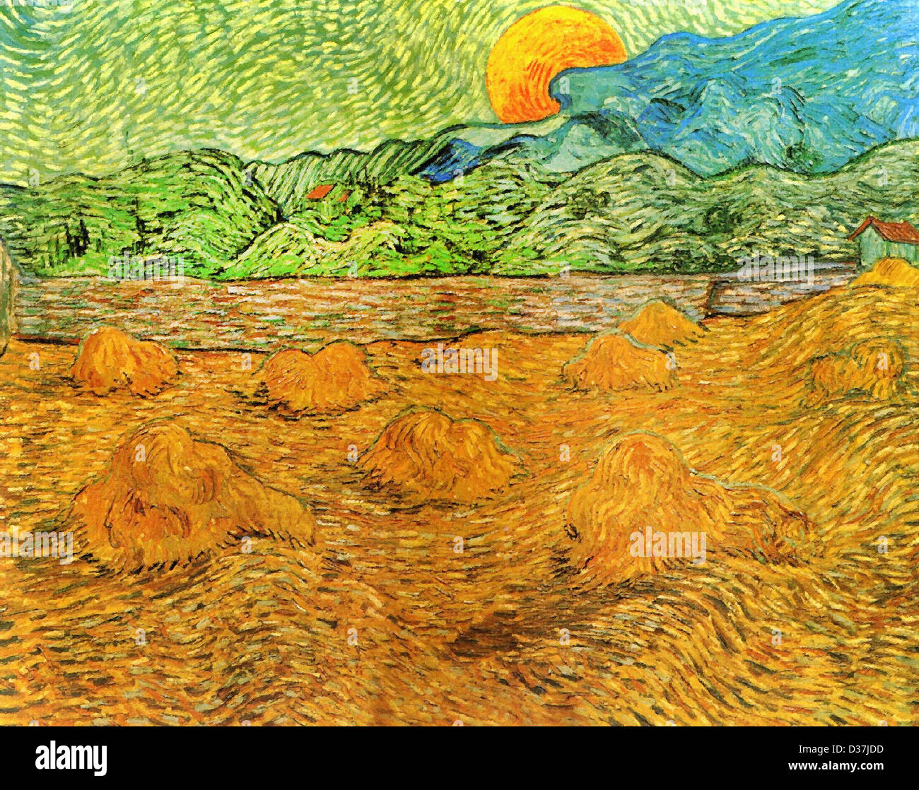 Vincent van Gogh, Evening Landscape with Rising Moon. 1889. Post-Impressionism. Oil on canvas. Rijksmuseum Kröller-Müller Stock Photo