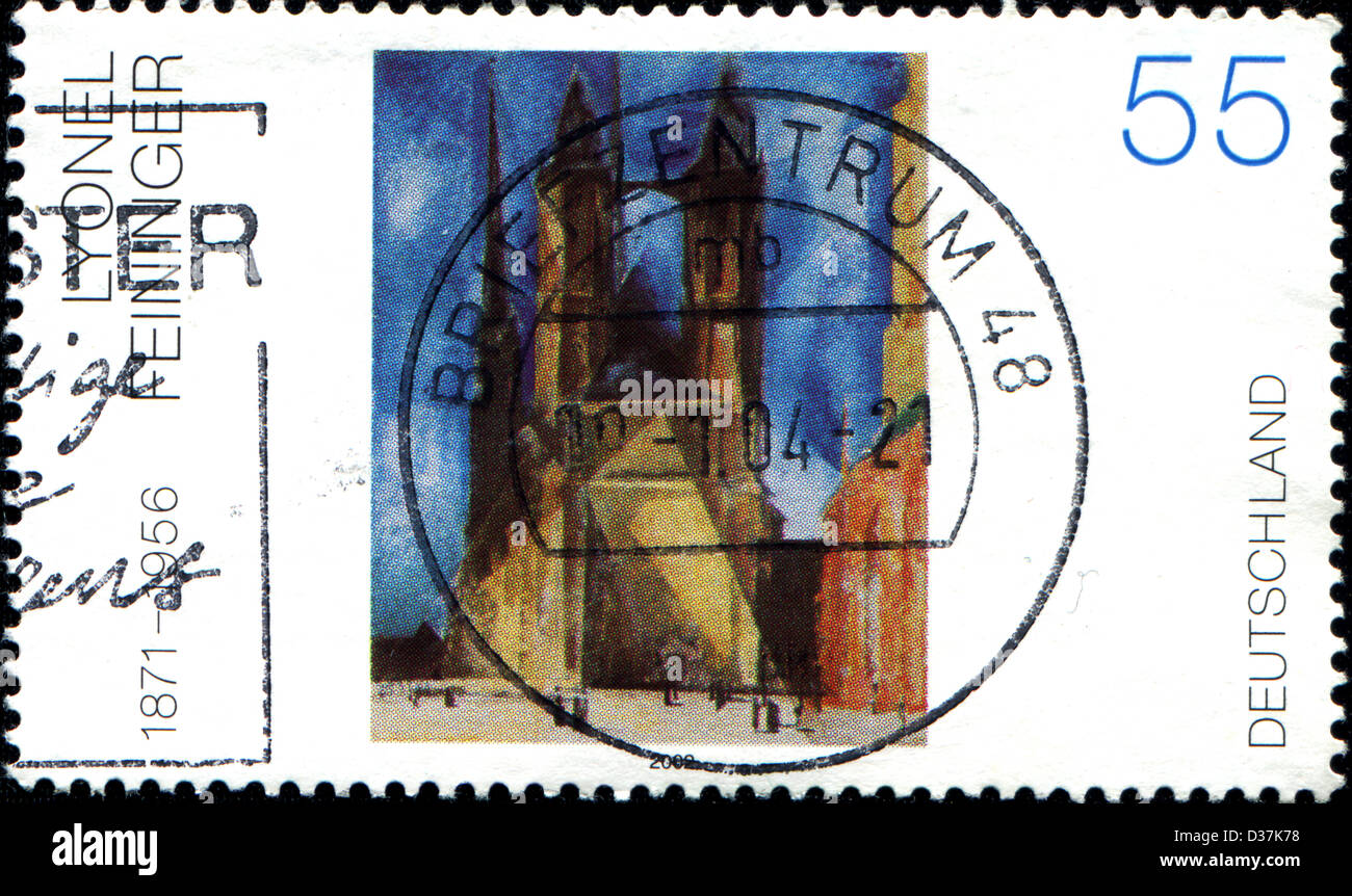 GERMANY - CIRCA 2002: A stamp printed in German Federal Republic shows work Halle market church by Lyonel Feiniger, circa 2002 Stock Photo