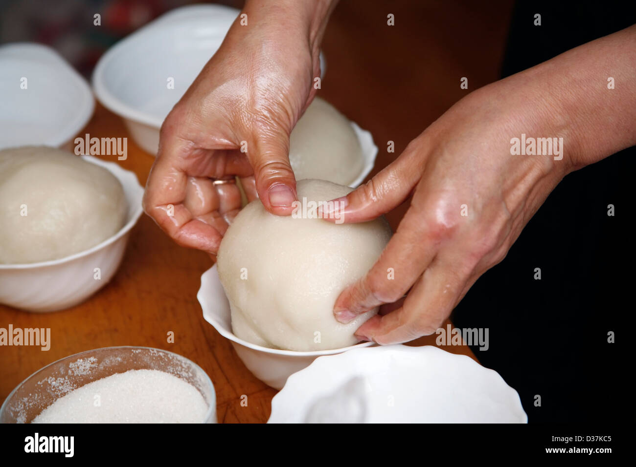 Preparation of the Korean bread from a rice flour Stock Photo