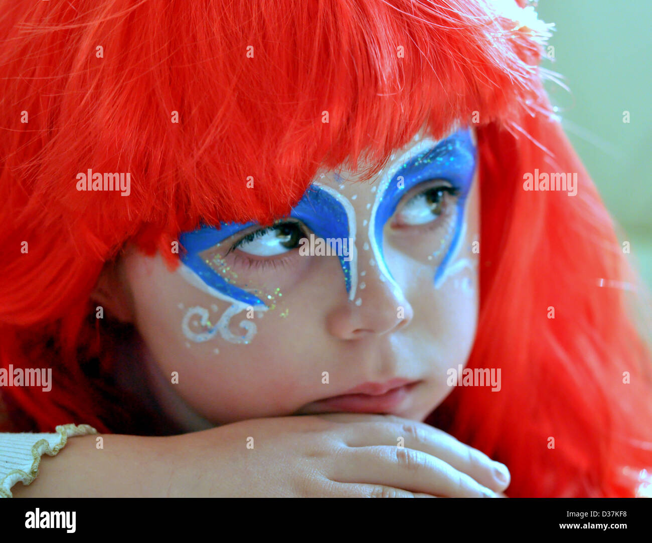 carnival, child, color, disney, face, films, girls, hair, halloween, human image, little, mermaid, paint, people, photography, Stock Photo