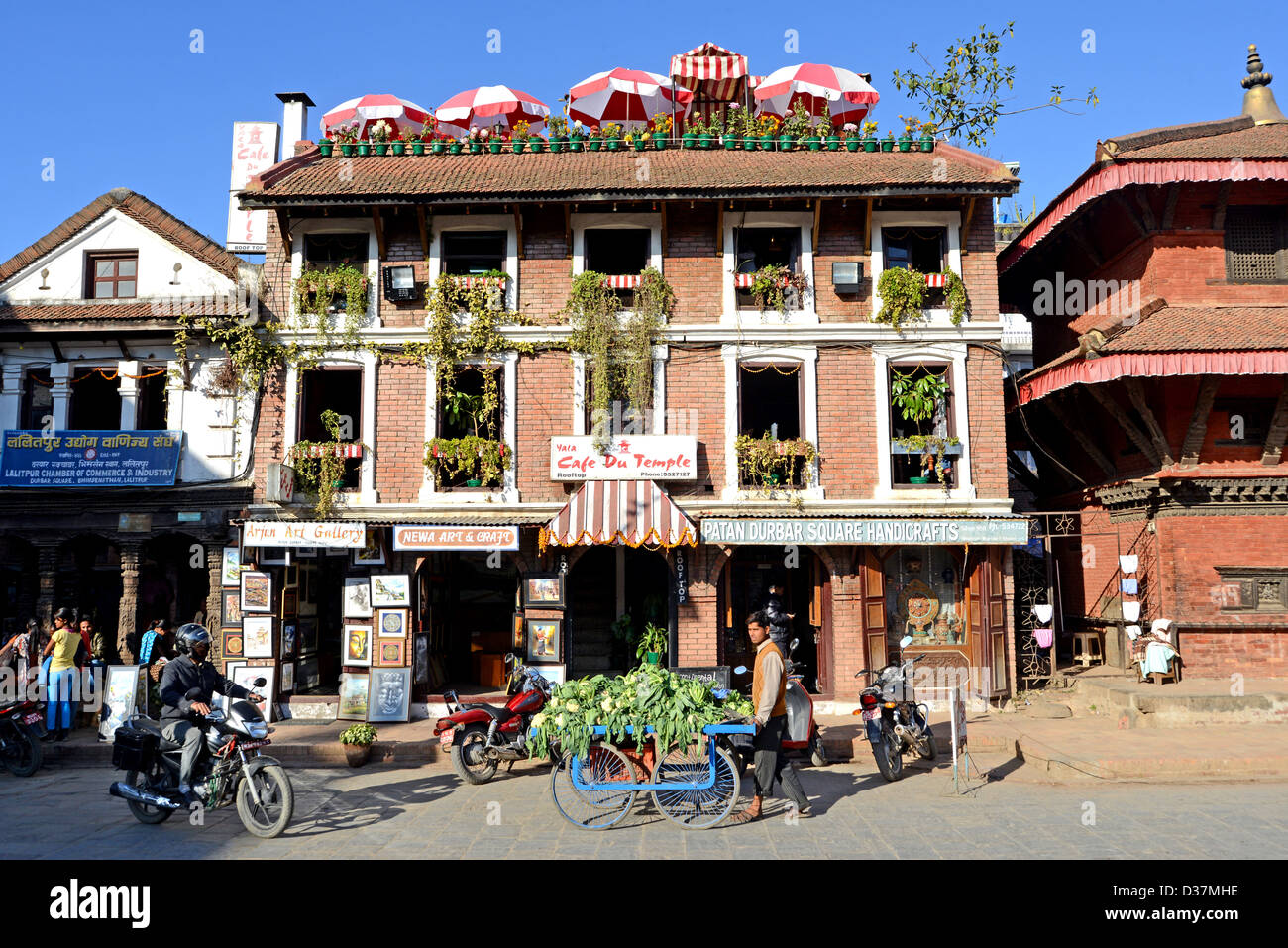 Cafe du temple restaurant, Durbar square, Patan, Nepal Stock Photo