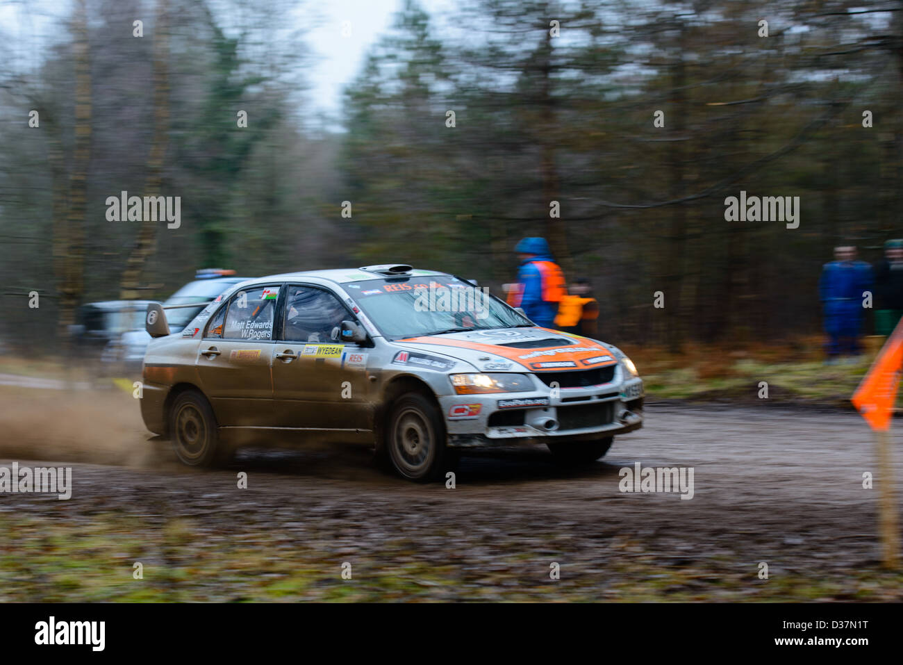 A rally car taking part in the Wyedean forest rally in Wales Stock ...