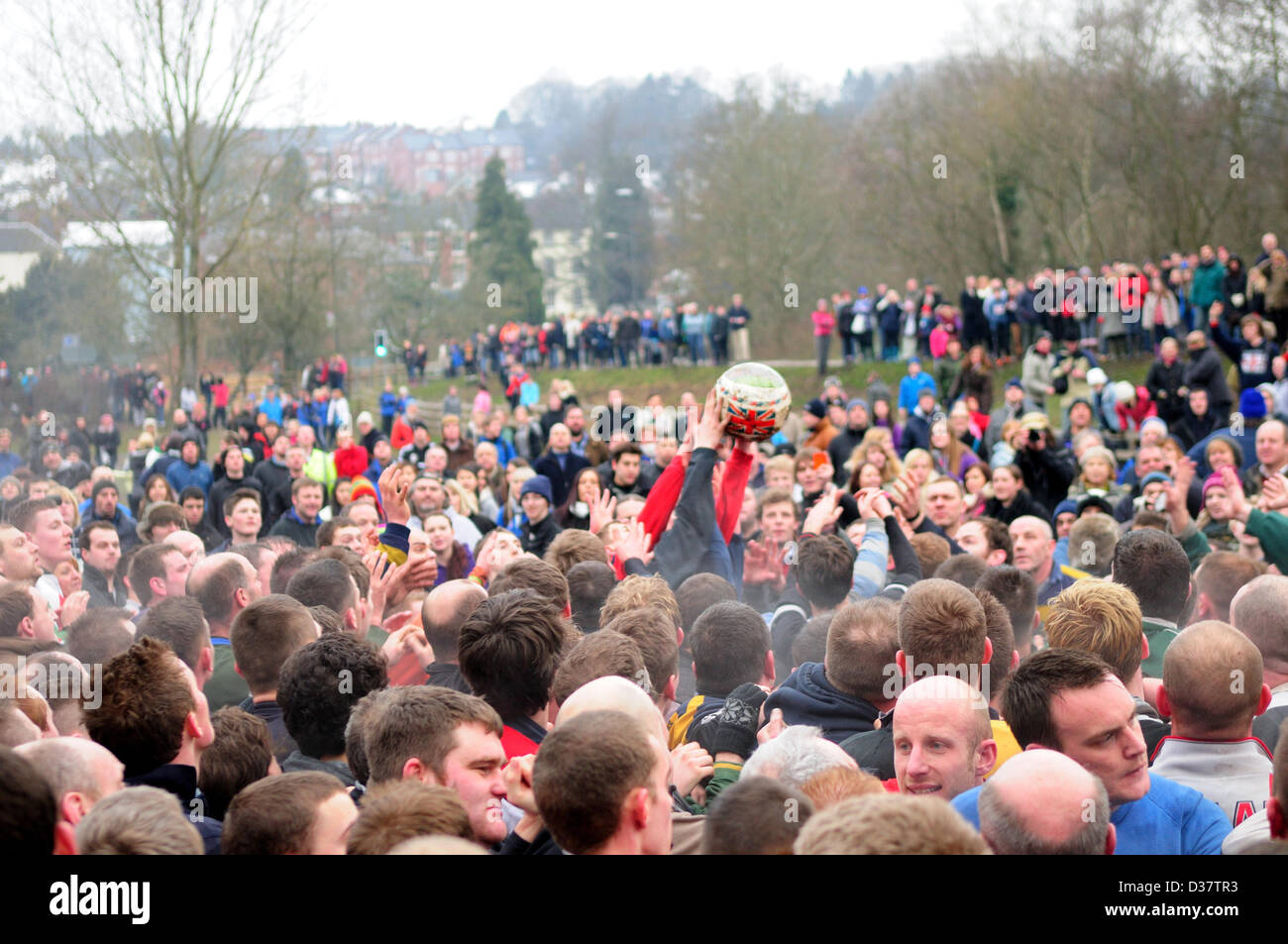 Ashbourne Traditional Shrovetide 2 Day Football Match . Stock Photo