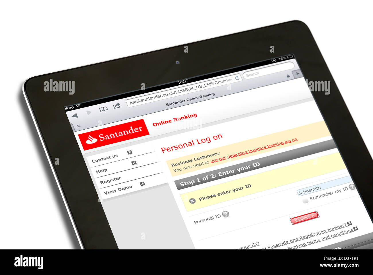 Santander online banking on a 4th generation Apple iPad tablet computer Stock Photo