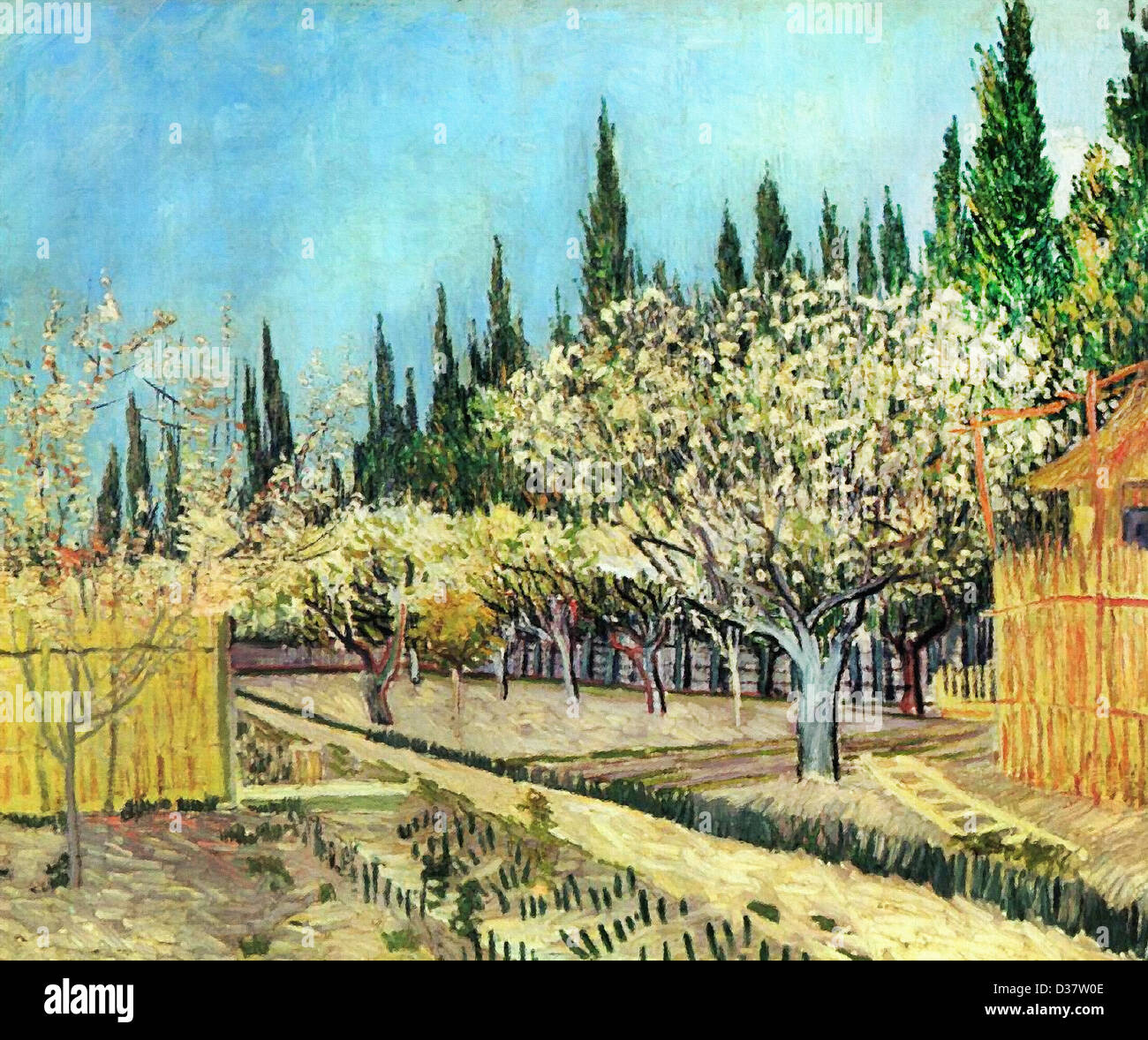 Vincent van Gogh, Orchard in Blossom, Bordered by Cypresses. 1888. Post-Impressionism. Oil on canvas. Rijksmuseum Kröller-Müller Stock Photo