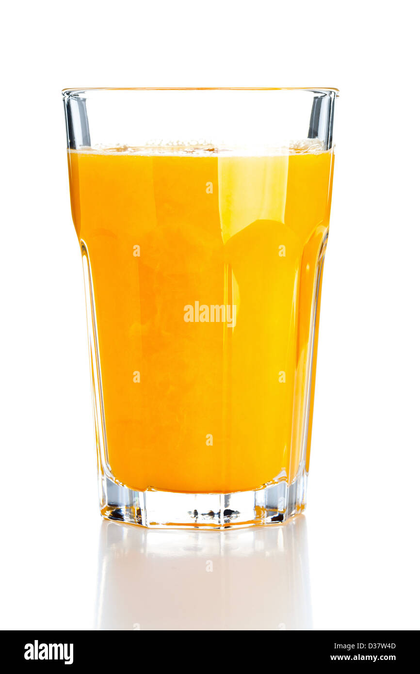 Glass of freshly pressed orange juice on white background Stock Photo