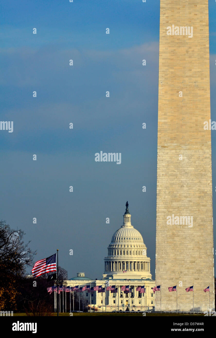 Washington Monument with US Capitol Building in Background Stock Photo