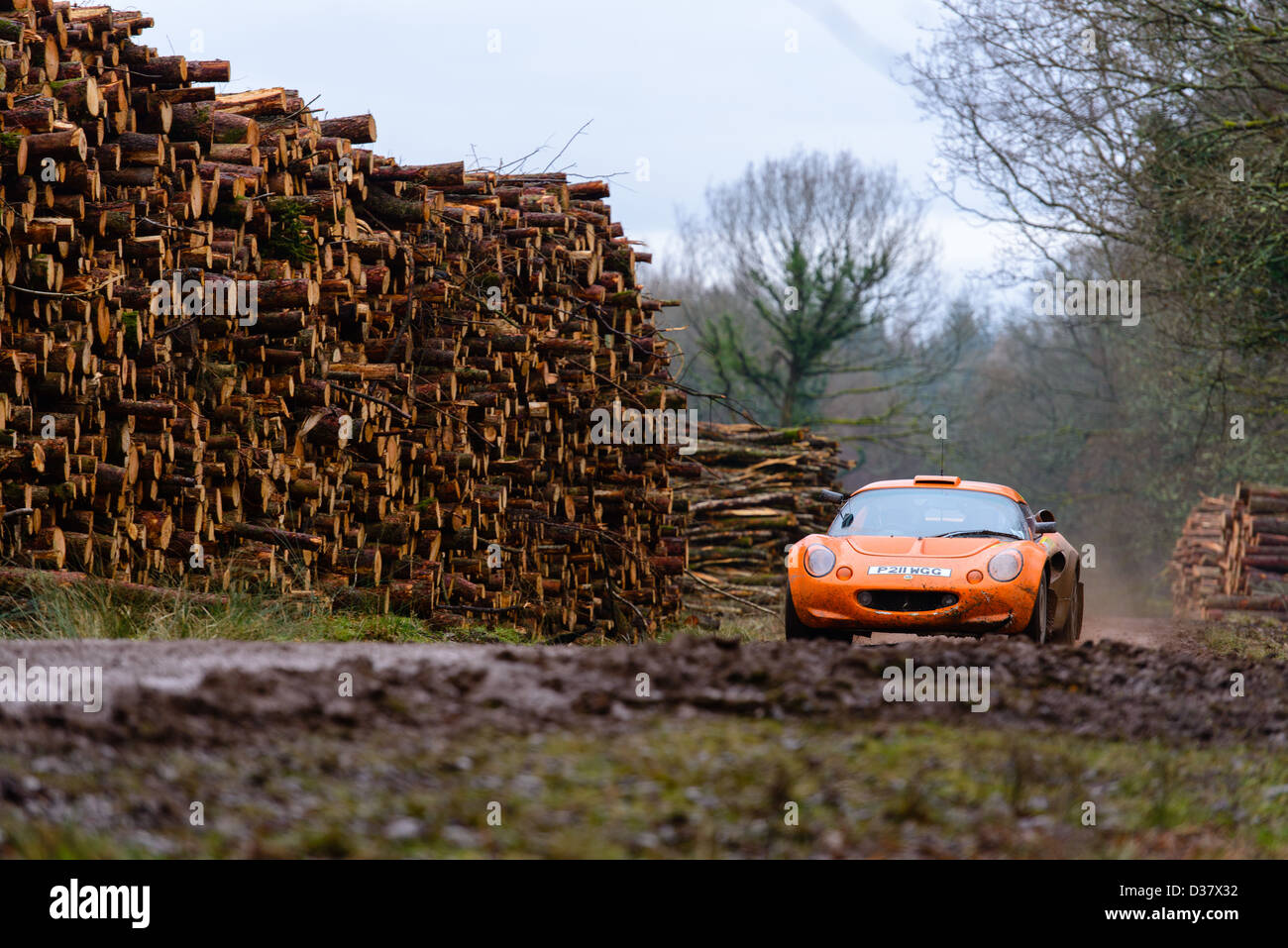 A rally car taking part in the Wyedean forest rally in Wales Stock ...