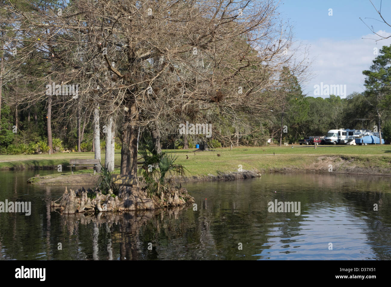 Highland Park Fish Camp offers RV camping -- and great fishing -- in a rustic, 'Old Florida' setting, near Deland, Florida Stock Photo