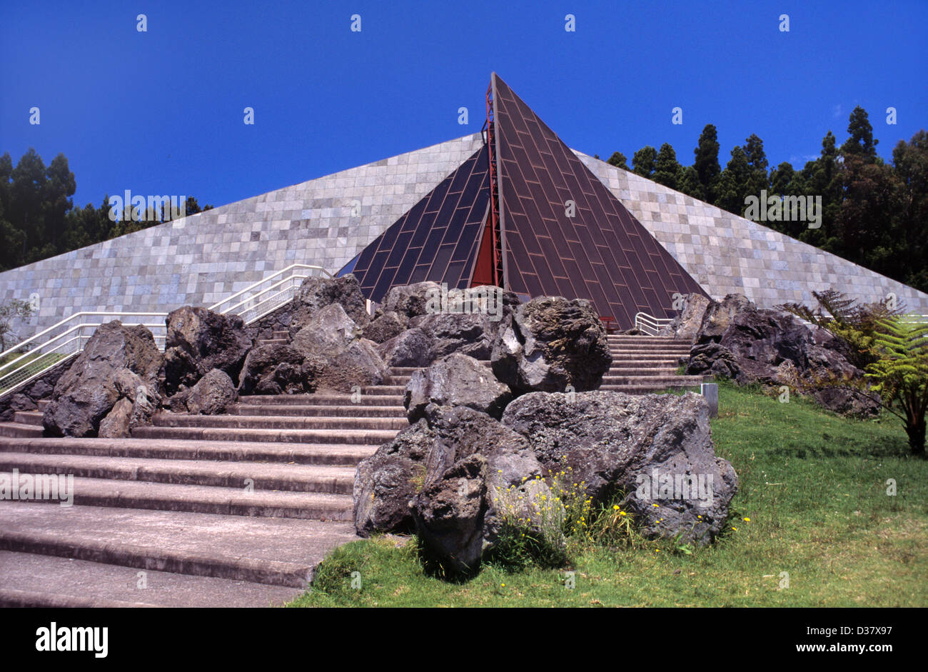 Museum of Vulcanology and Observatory or Volcano Museum at Le Tampon La  Réunion or Reunion Island France. The Museum was built to ressemble the  peaked conical shape of a volcano Stock Photo -