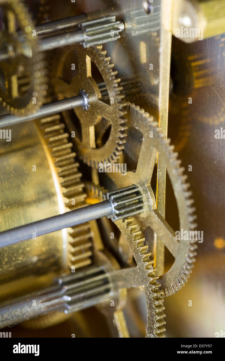 Detail of the movement of a 1960s German build mantlepiece clock Stock Photo