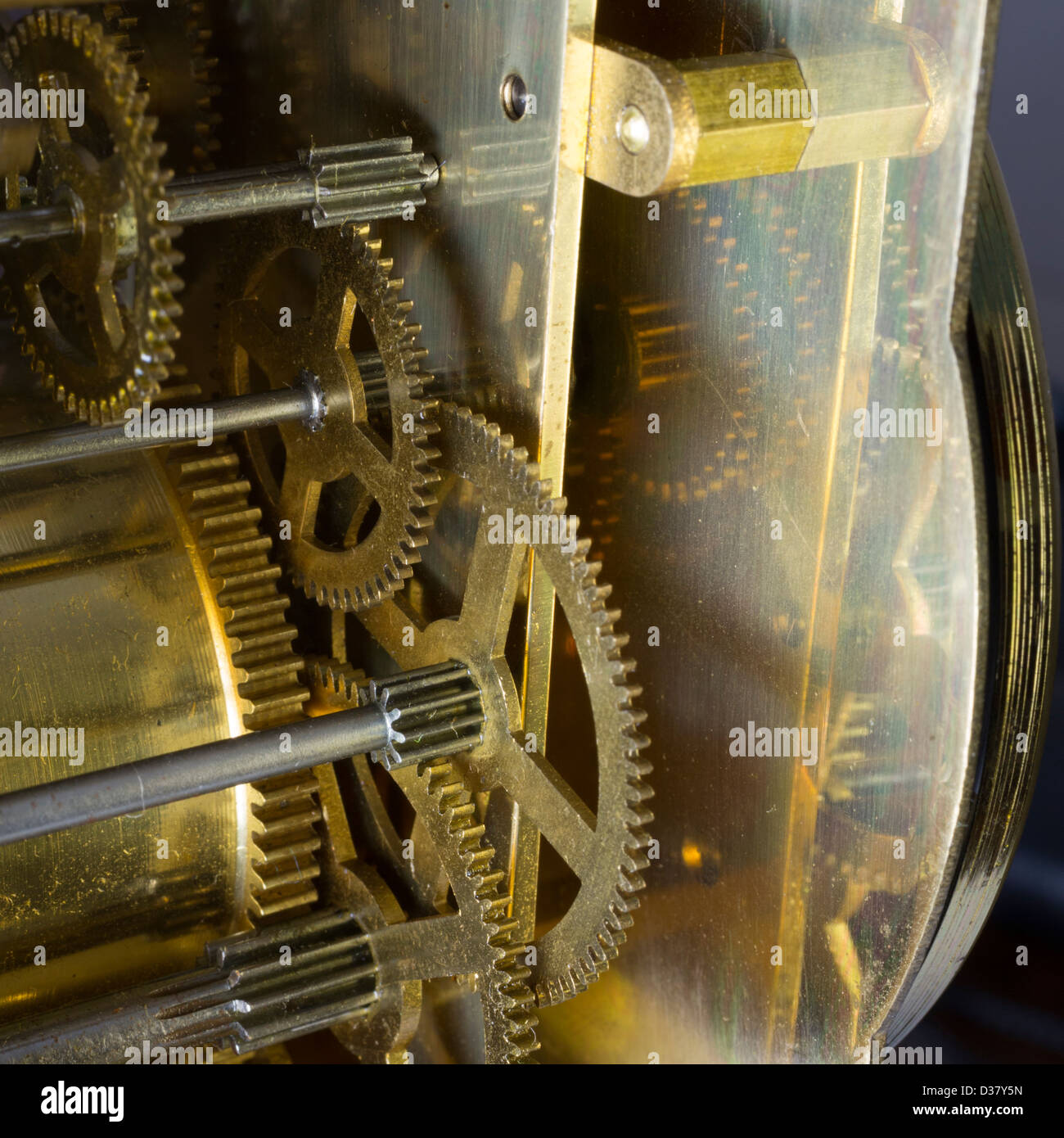 Detail of the movement of a 1960s German build mantlepiece clock Stock Photo