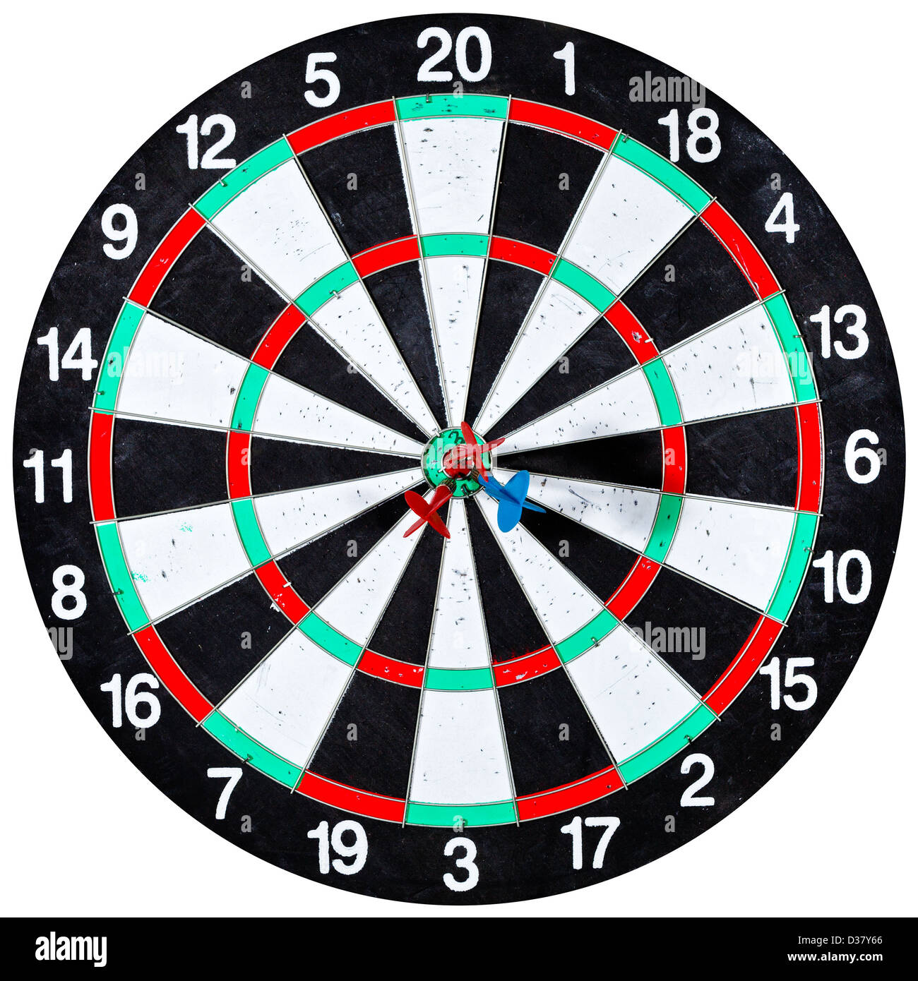 dart board with three arrows isolated on white background Stock Photo