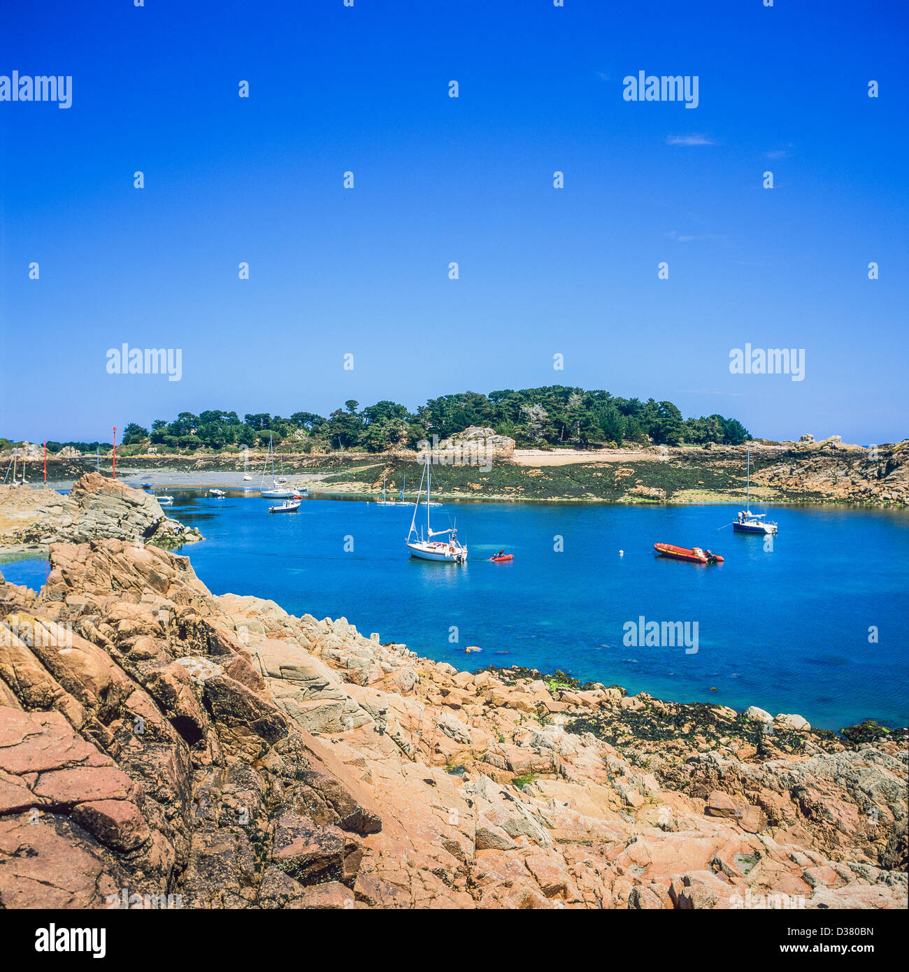 "La Chambre" anchoring cove "Bréhat" island Brittany France Stock Photo