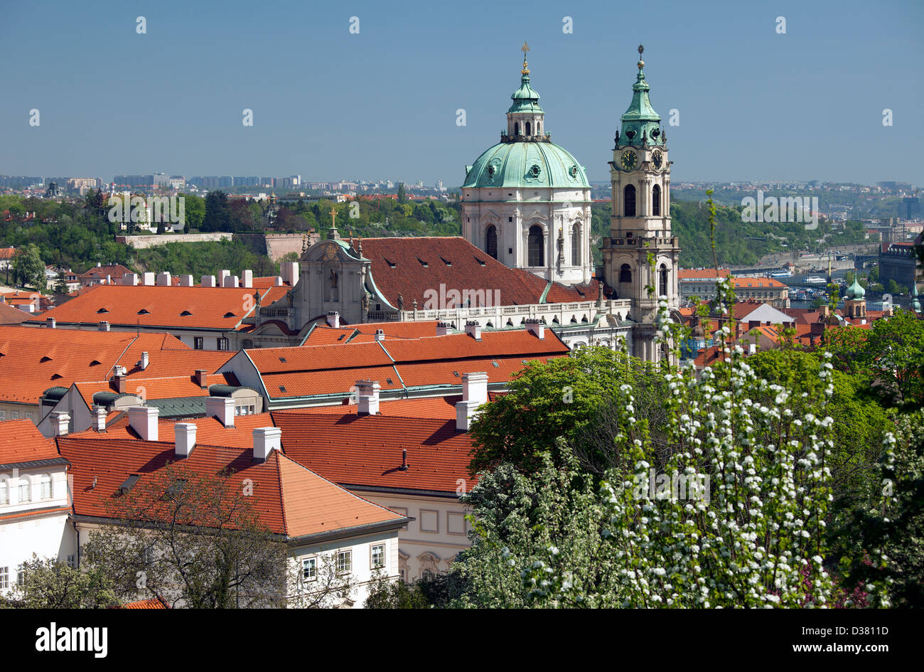 Prague - Panoramic with St. Nicholas cathedral and Lesser Town Stock Photo
