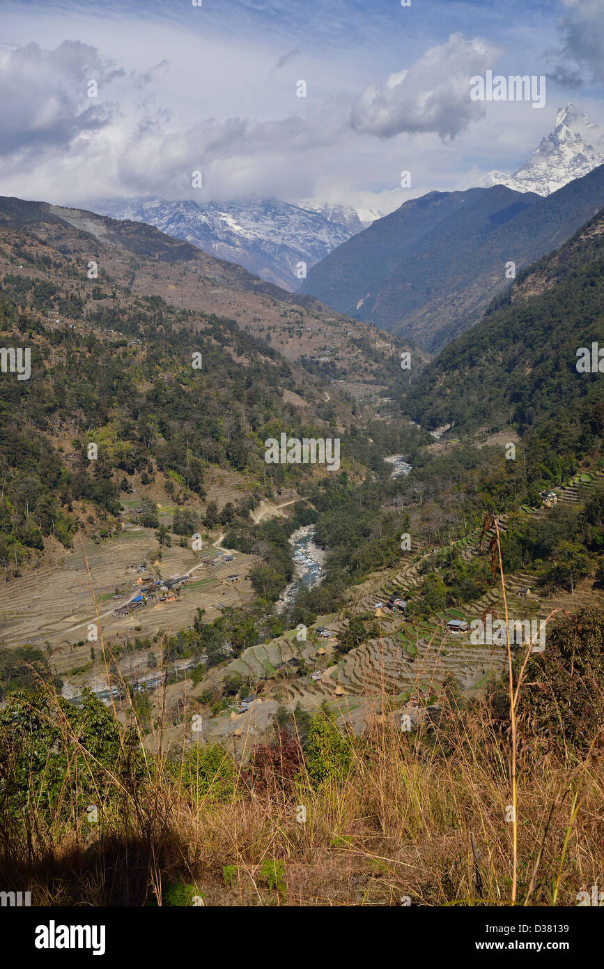 Lamkhet in Nepal, Annapurna region, Modi river valley. Stock Photo