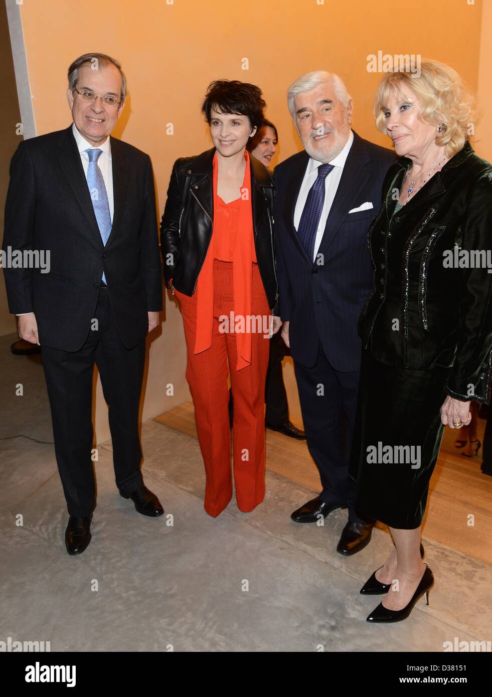 French ambassador Maurice Gourdault-Montagne (L-R), French actress Juliette Binoche, German actor Mario Adorf and his wife Monique attend the reception 'Soiree francaise du cinema' during the 63rd annual Berlin International Film Festival, in Berlin, Germany, 12 February 2013 at French Embassy. The Berlinale running from 07 to 17 February. Photo: Jens Kalaene dpa Stock Photo