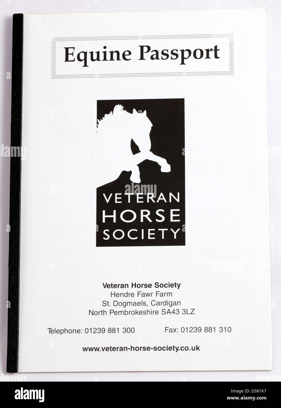 Horse Equine passport issued by the Veteran Horse Society. All horses