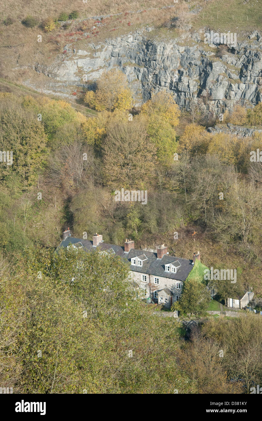 Cottages in Valley near Buxton Peak District Old beautiful Stock Photo